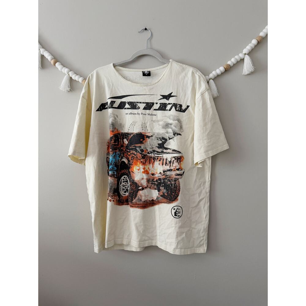 Hellstar x Post Malone Austin Short Sleeve Crew Neck Graphic Tee Cream Size XL